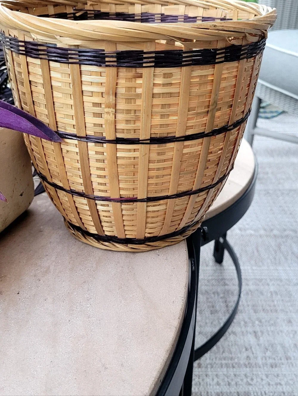 Woven Natural and Dark Brown Decorative Basket